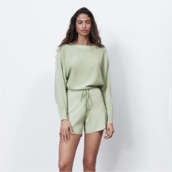 New with tags Zara Light Green knit co-ord set size small shorts and top - Picture 2 of 5